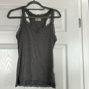 Hollister, gray tank top with lace